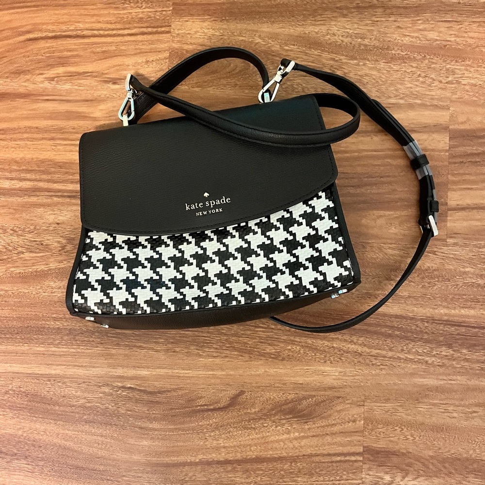Kate Spade Black and White Crossbody Bag with Houndstooth Design